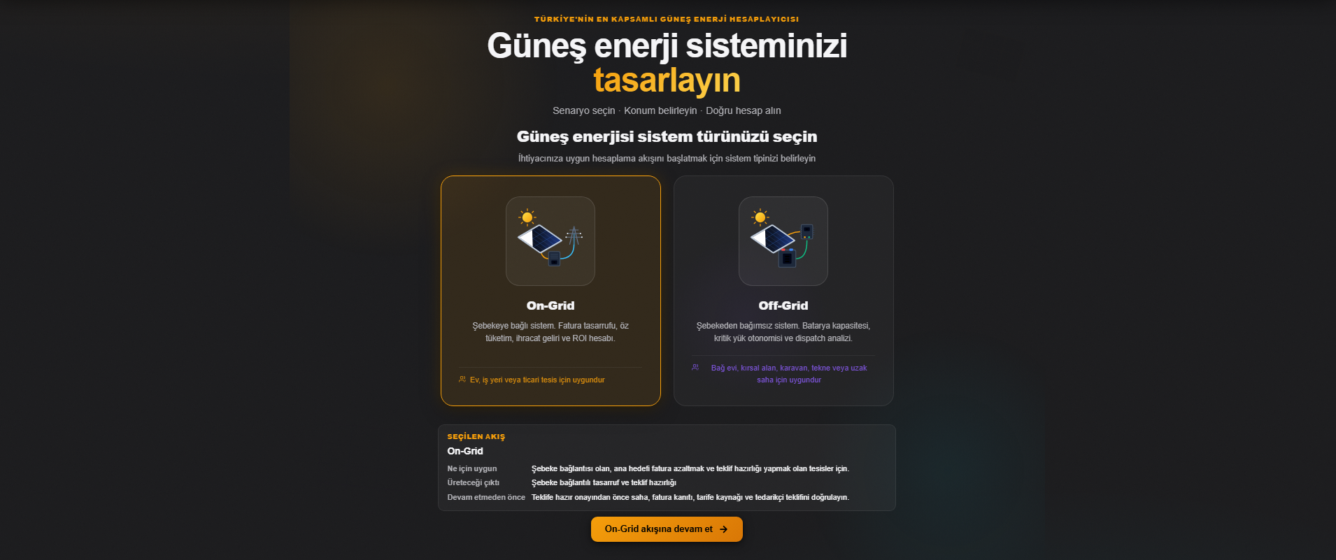 Solar Rota adım 1 senaryo ekranı